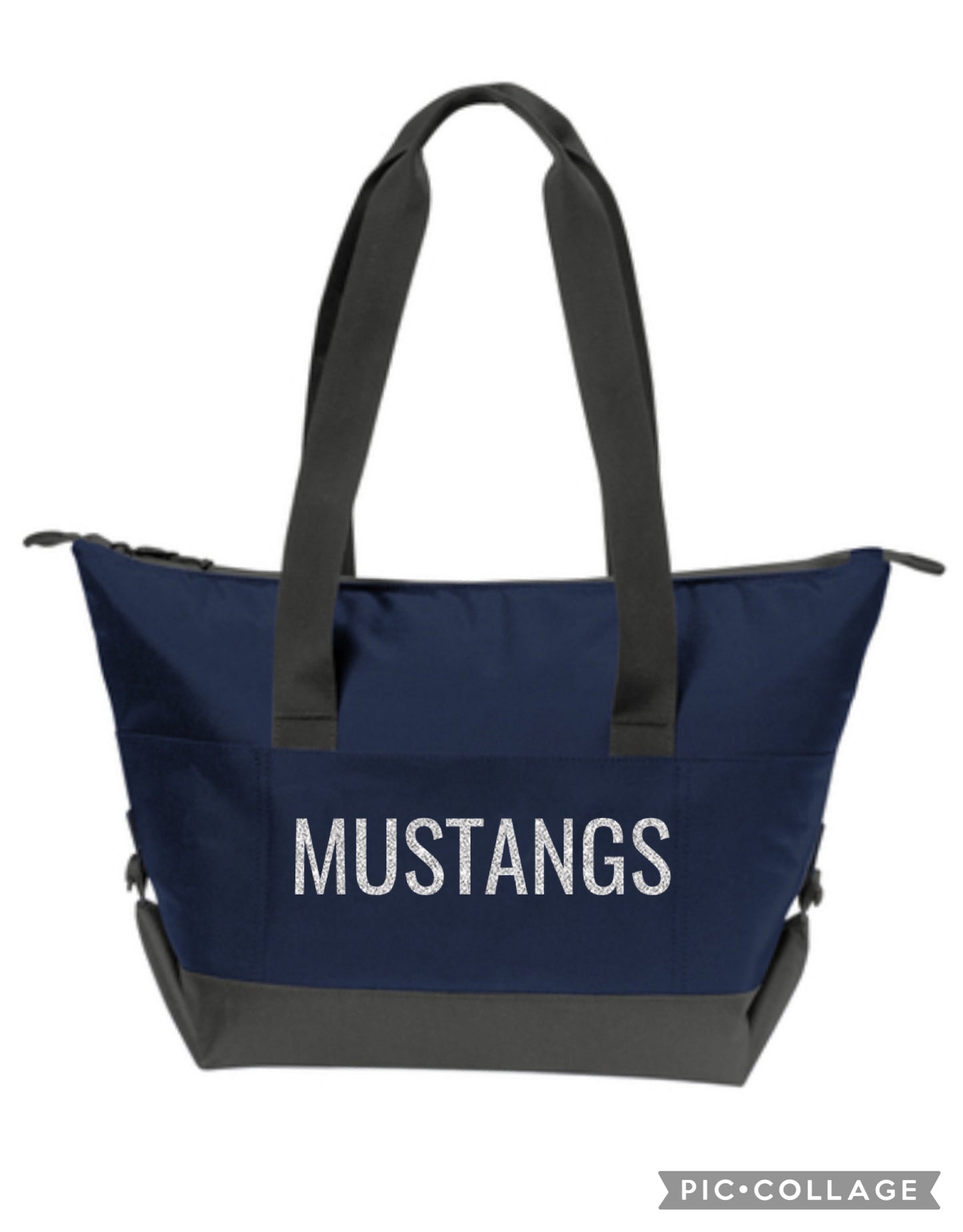 Navy Insulated Cooler Tote with Rhinestone MUSTANGS