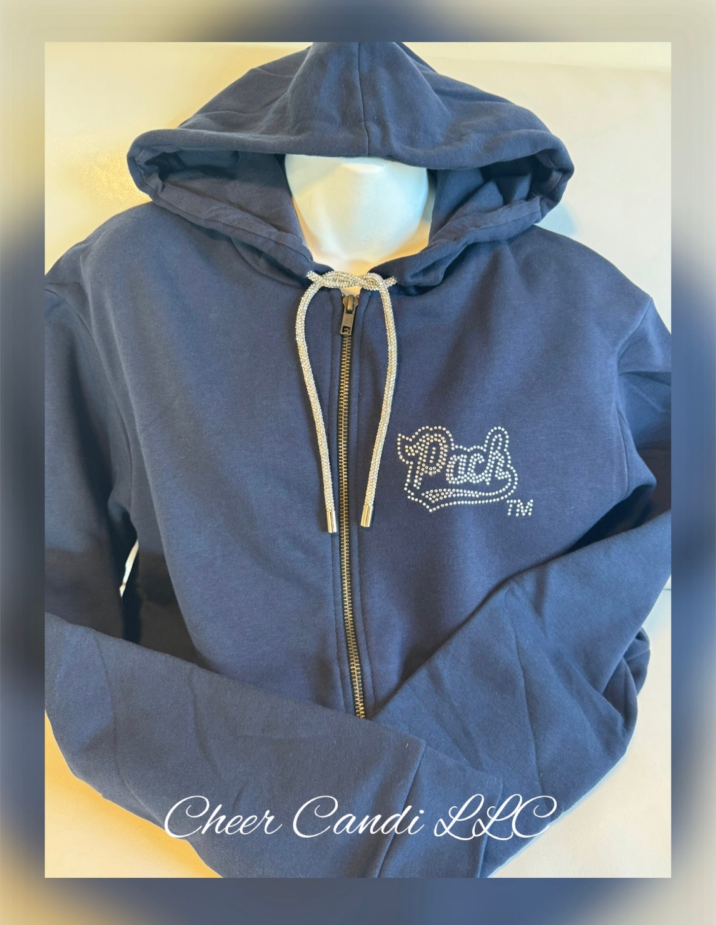 Rhinestone Laces Zip Up Hoodie w/ Rhinestone Logos
