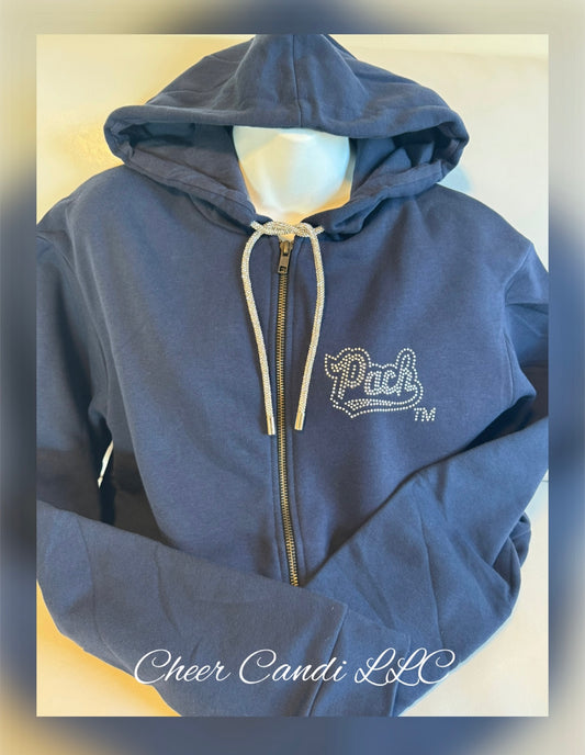 Rhinestone Laces Zip Up Hoodie w/ Rhinestone Logos