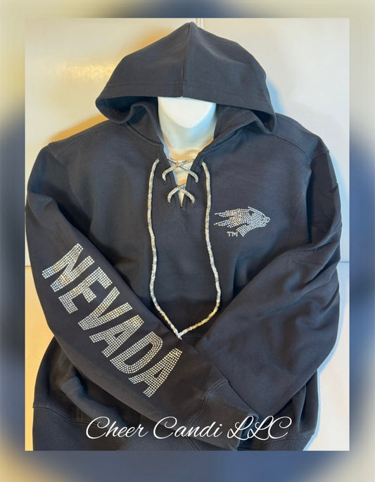 Rhinestone Lace Up Hoodie w Rhinestone Logos