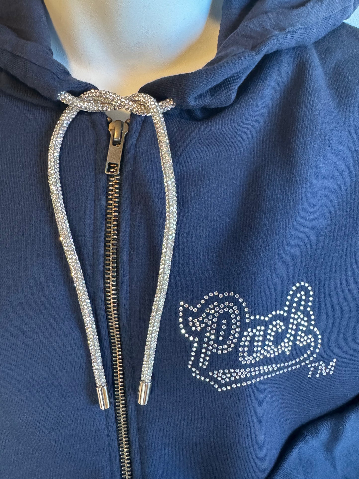 Rhinestone Laces Zip Up Hoodie w/ Rhinestone Logos
