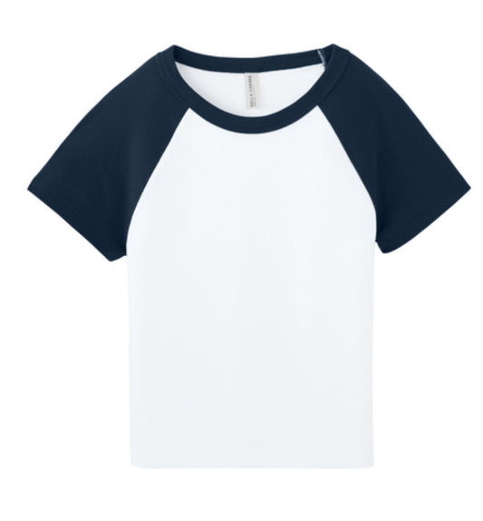 White & Navy Crop T-Shirt with Rhinestone Logo Choice